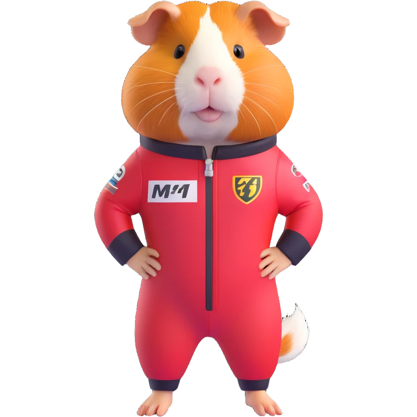 full-body guinea pig in a Formula 1 racing suit, sporty and energetic, racing theme, no helmet emoji