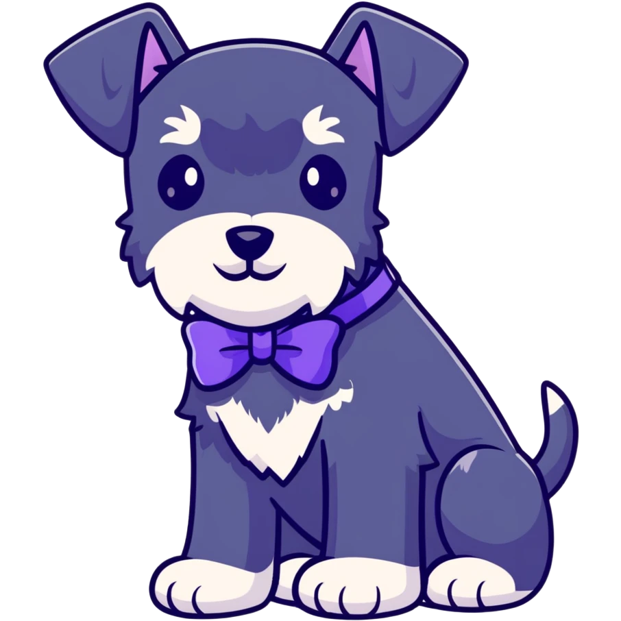 A black puppy schnauzer with a purple bow emoji