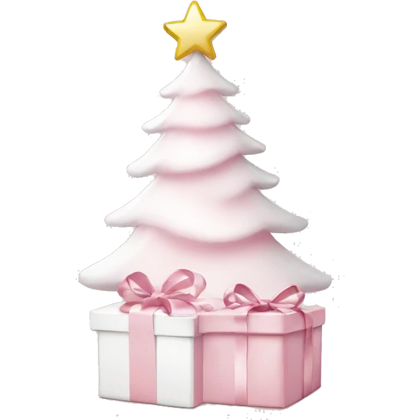 Light pink Christmas gifts under a white Christmas tree  emoji