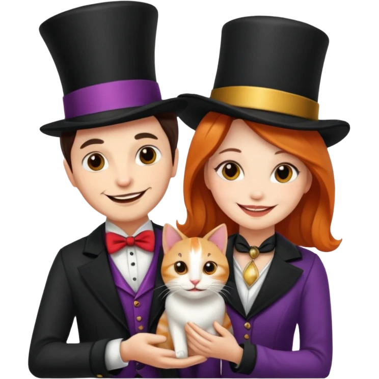 magician couple and their pet cat emoji