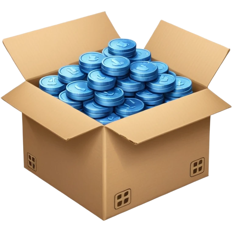 blue coins credit in a cardboard package emoji