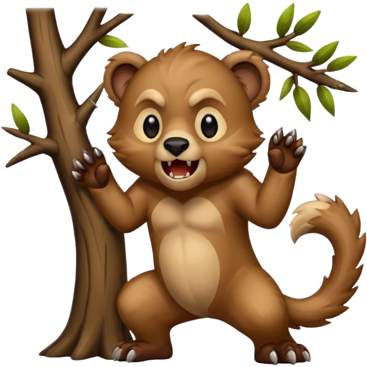 dropbear emoji, snarling, sharp teeth, lunging downward from a tree emoji