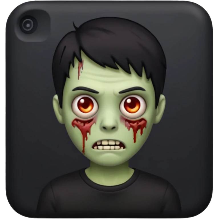 zombie iPhone emoji with buzz cut short black hair and black t-shirt emoji