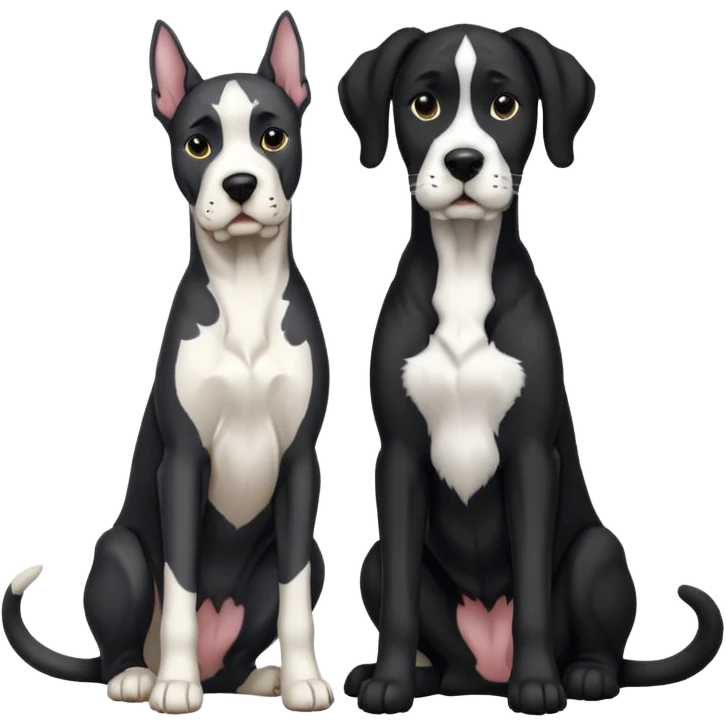 Large Black and white great dane dog sitting with a black and white cat emoji
