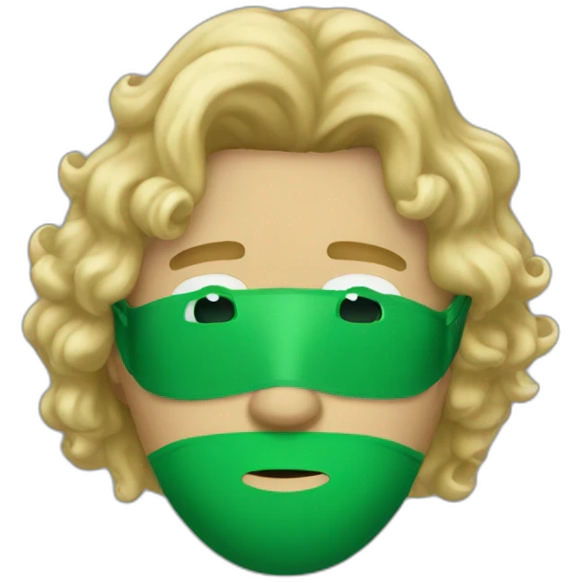 A man wearing a green plane mask with medium length blonde curly hair emoji