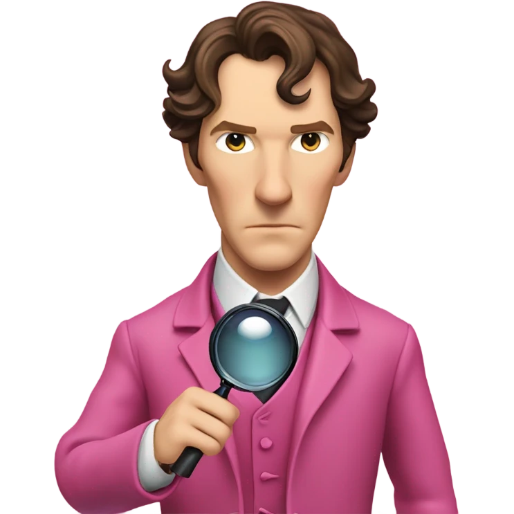 Benedict Cumberbatch-like Sherlock Holmes all in all intensive pink suit holding magnifying glass, upper body emoji