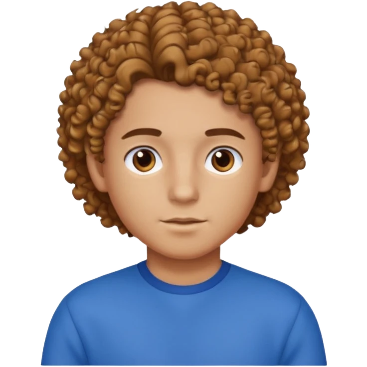 curly hair boy, bronzer skin, hair parted on the right side, brown eyes, blue clothes emoji