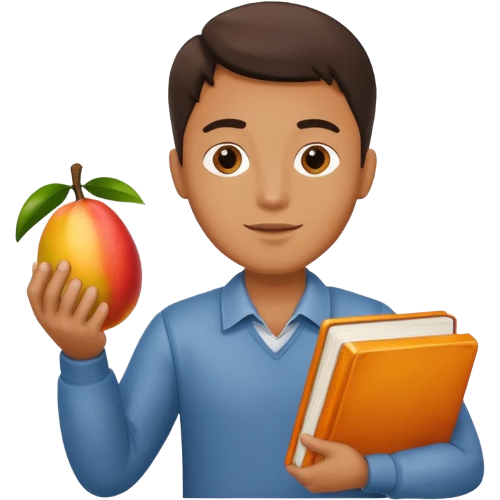 man holding book and mango emoji