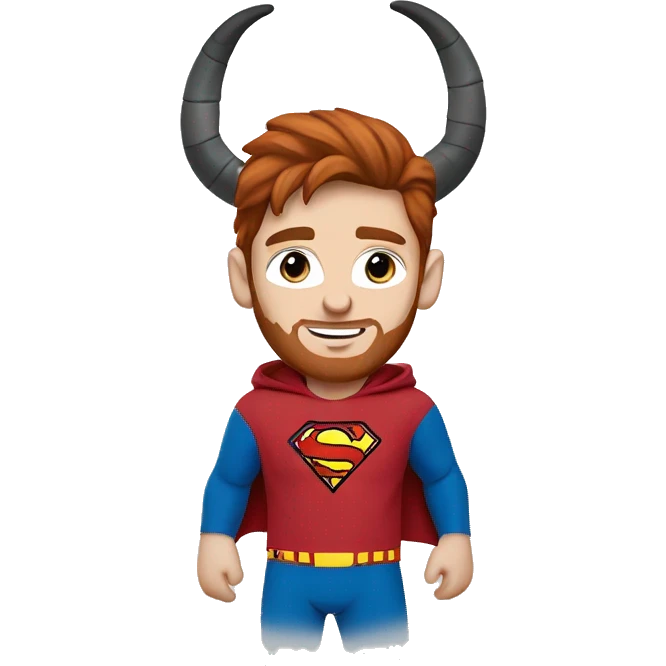 messi with a blue goat, puma hoodie, blue eyes, reddish hair, superman costume emoji