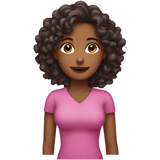 brownskin woman with dark long curly hair and wearing pink emoji
