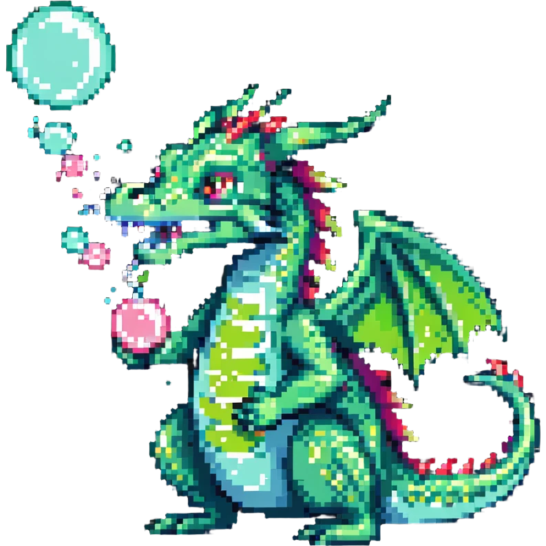 playful green dragon with bubbles emoji
