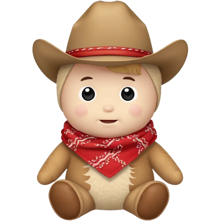 A cuddly baby cowboy plush toy with a red bandana and chubby cheeks emoji