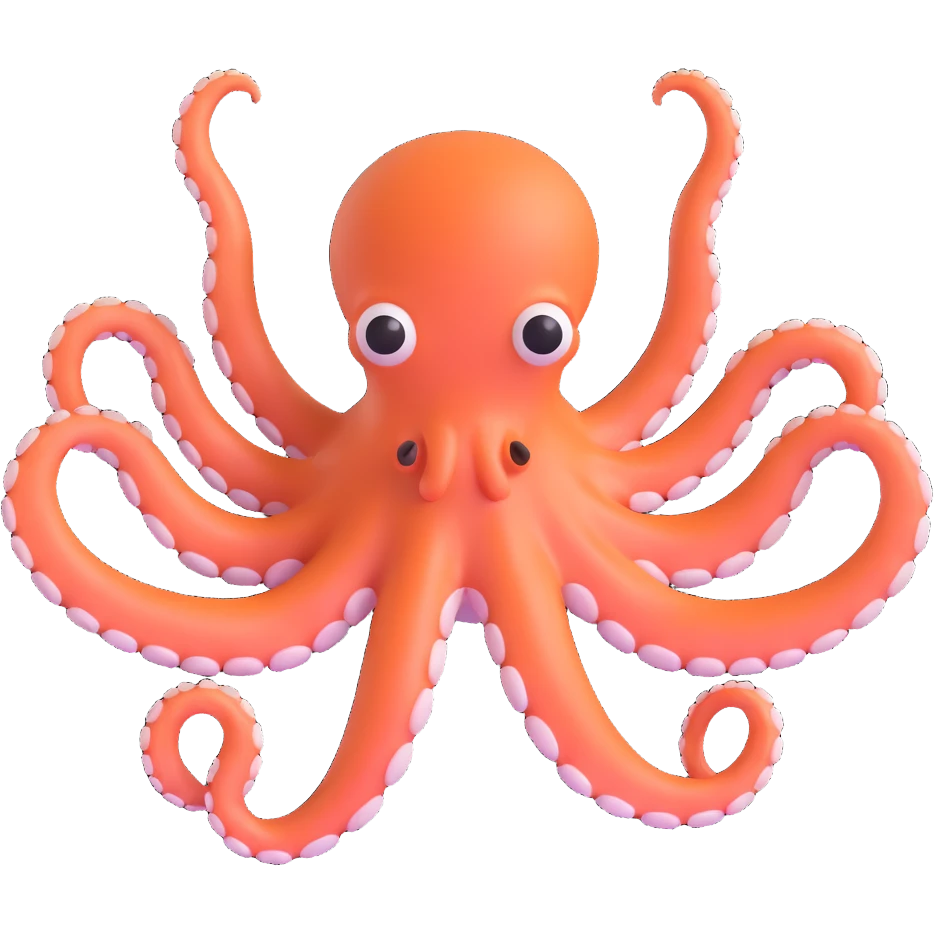 octopus floating in water viewed from underneath with arms spread out in every direction, mouth and underside visible, head facing away from viewer emoji