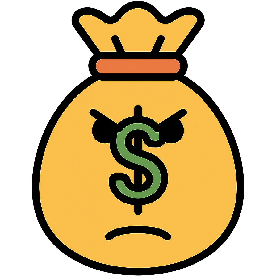 angry bag of money icon with color and black outlines emoji