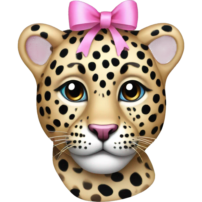  face leopard with black and blue spots with pink ribbon  emoji