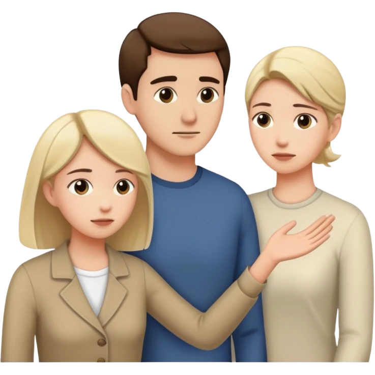 couple with man showing avoidant attachment style (turning away slightly) and woman showing approachable attachment style (reaching out) emoji