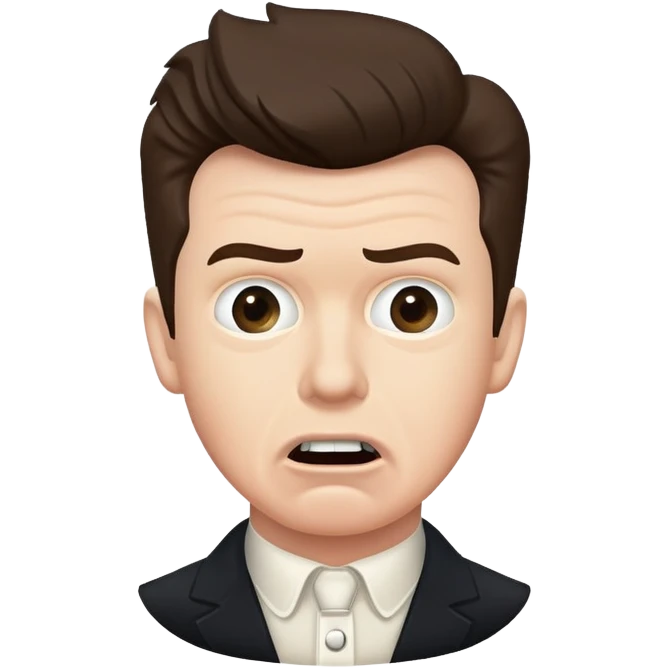 Rick Astley having a kinda worried face but with front teeth out and the picture is from the era of the beginning of cameras(1826)-the 1940s emoji
