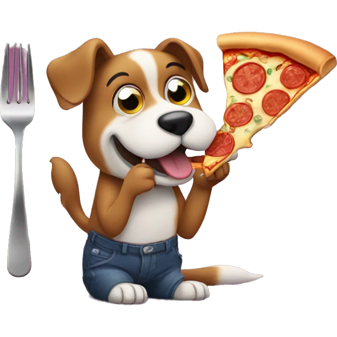 Dog eating pizza with a fork emoji