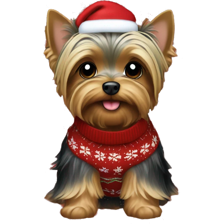Male Yorkie wearing Christmas sweater emoji