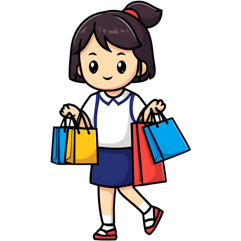 Fashionable Japanese girl with shopping bags emoji