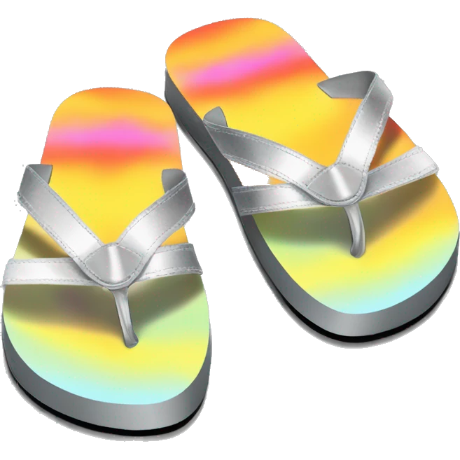 Realistic metallic silver and tie dye pair of summer flip flops isolated. emoji