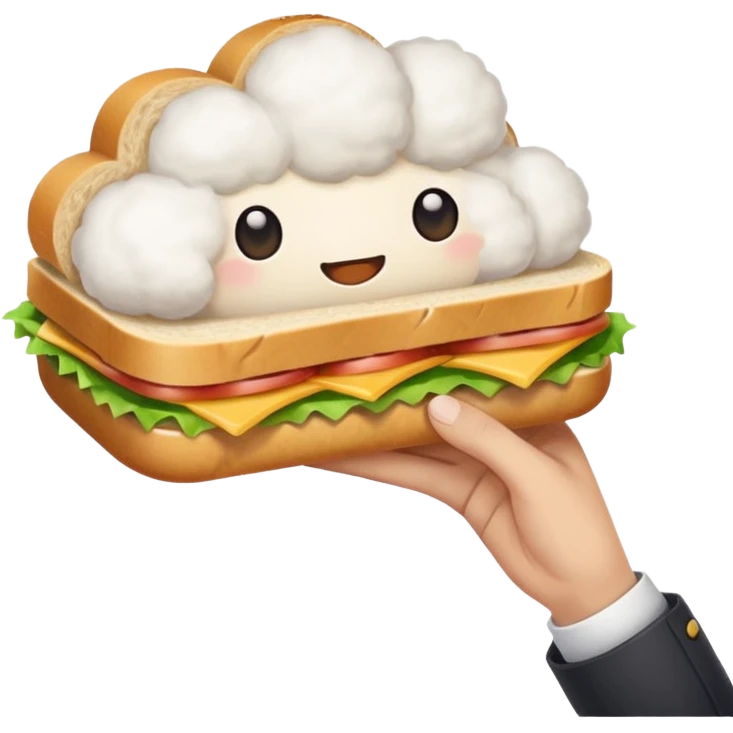 Not on top of the sandwich, it is onto if a big cloud and holding the sandwich in its hand emoji