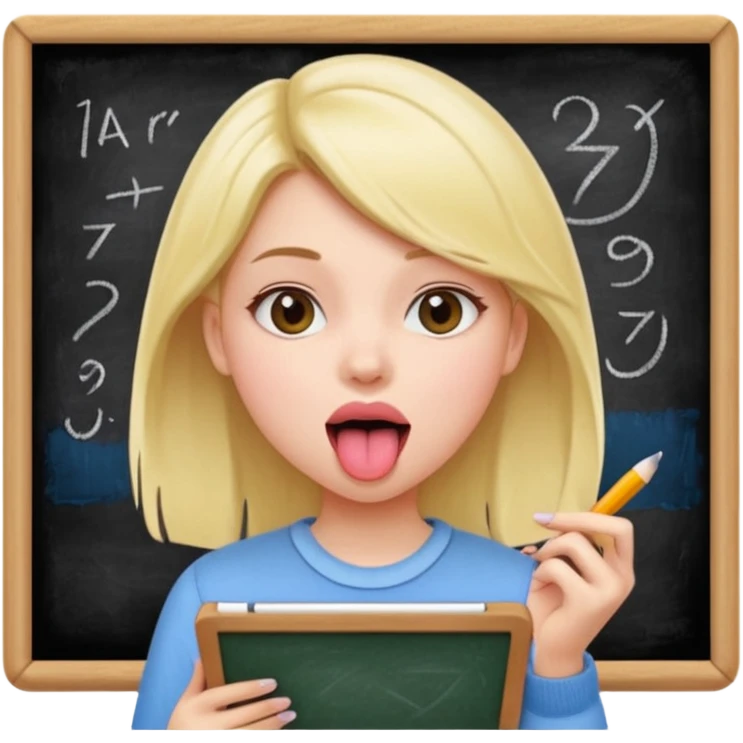 girl taking notes in board, tongue out emoji