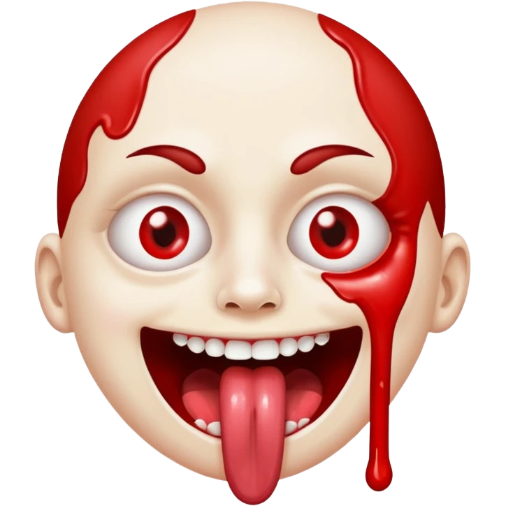 Spilt white glue on their face and smiling with their tongue out but their eyeballs are bloodshot red emoji