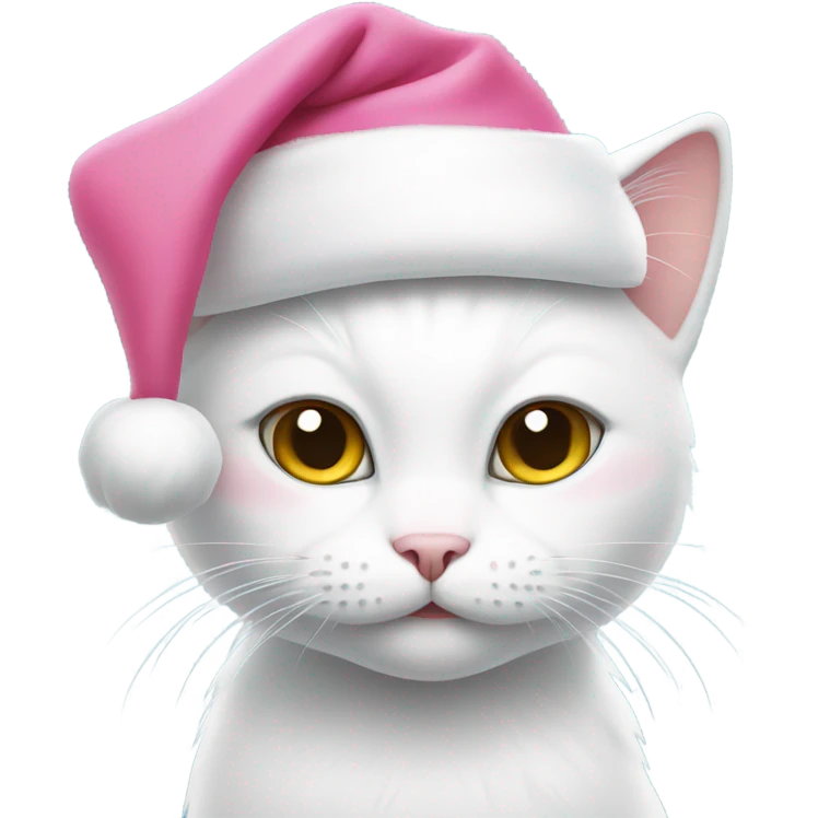 white cat with pink santa hat emoji