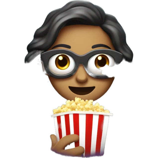 "Create an emoji called 'EpicWatcher' with wide, excited eyes, holding popcorn, and a glowing cinema screen or film reel behind. Add sparkles or film strips to capture the epic vibe of a passionate movie fan." emoji
