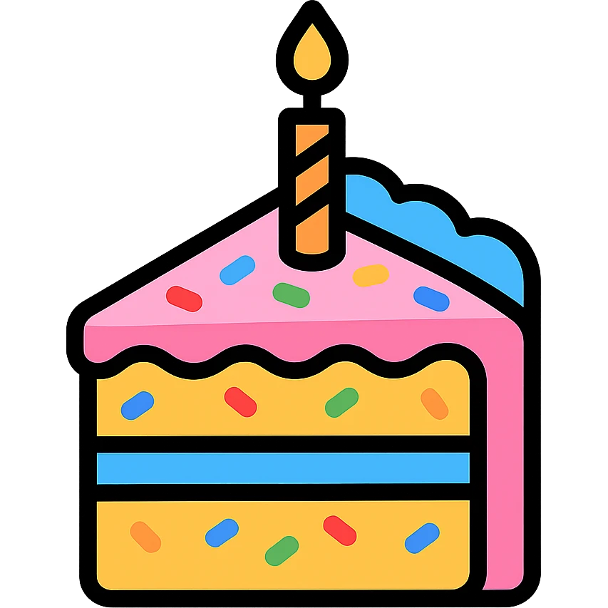 slice of pastel funfetti birthday cake emoji