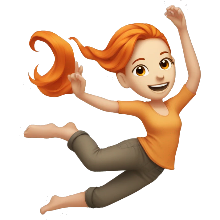 A white-skinned girl with orange hair is dancing emoji