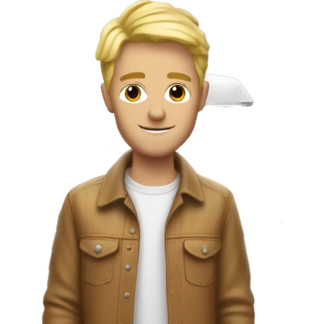 hip young blond man with orange VW campervan emoji