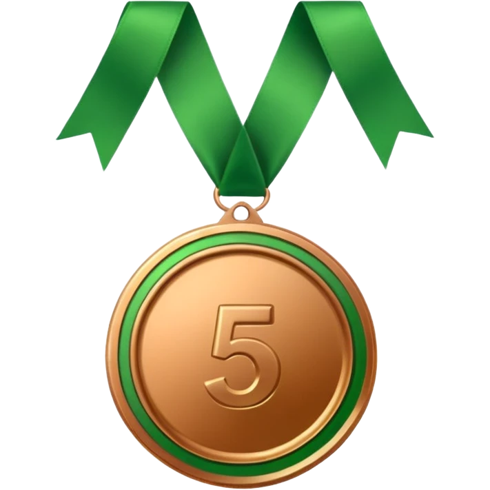 Bronze medal with a 5 in it green ribbon for the medal emoji