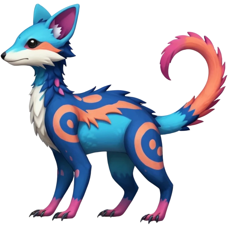 Rare realistic exotic edgy epic pretty beautiful handsome gorgeous aesthetic colorful vibrant Vernid-Trico-species-Fakemon-creature by LiLaiRa, 4 legs, 1 tail, random markings, (full body) emoji