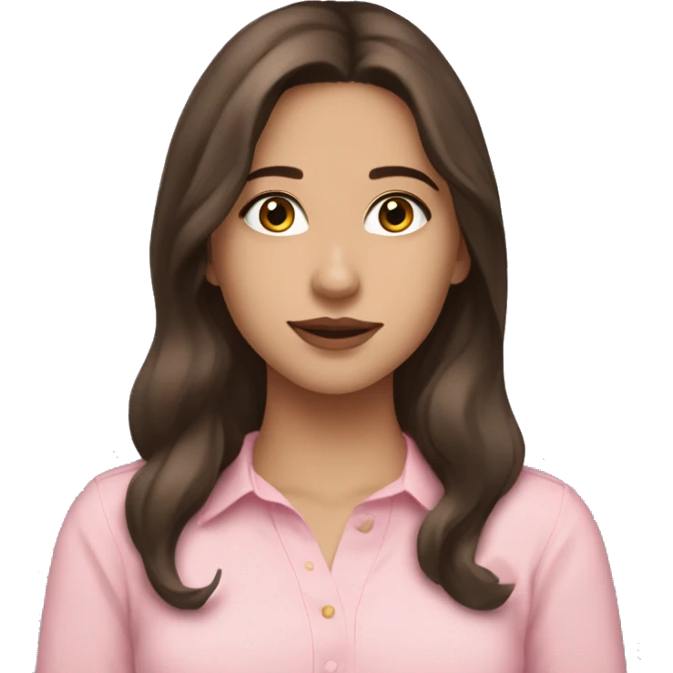 hispanic pretty girl with brown hair and light fair pale skin in pink shirt coquette aesthetic  emoji