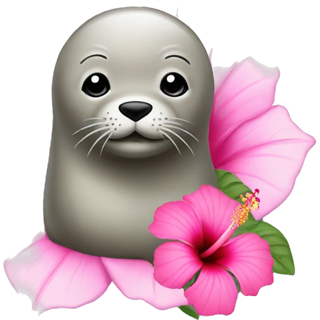 Seal with pink hibiscus  emoji