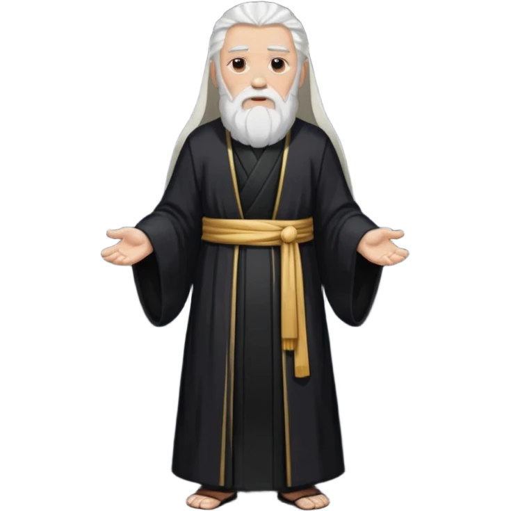 Sumo Sacerdote: persona anciana, barba larga, traje negro largo modo gran imperador, pelo blanco. cuerpo entero emoji