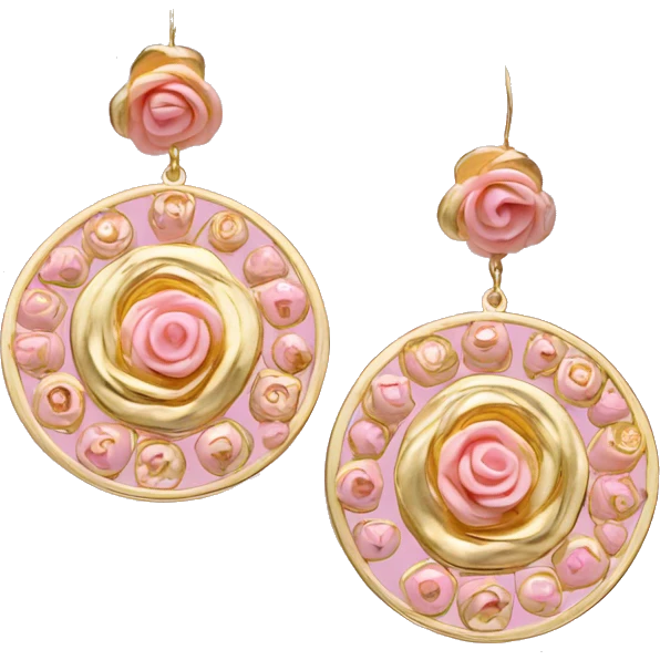 Pair of intricate gold dangle earrings with baby pink rosettes emoji