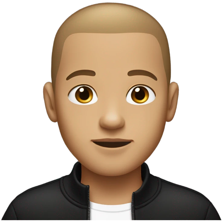 boy with very light brown skin, buzz cut, no facial hair, wearing a smart black quarter zip jumper with white t shirt underneath. emoji