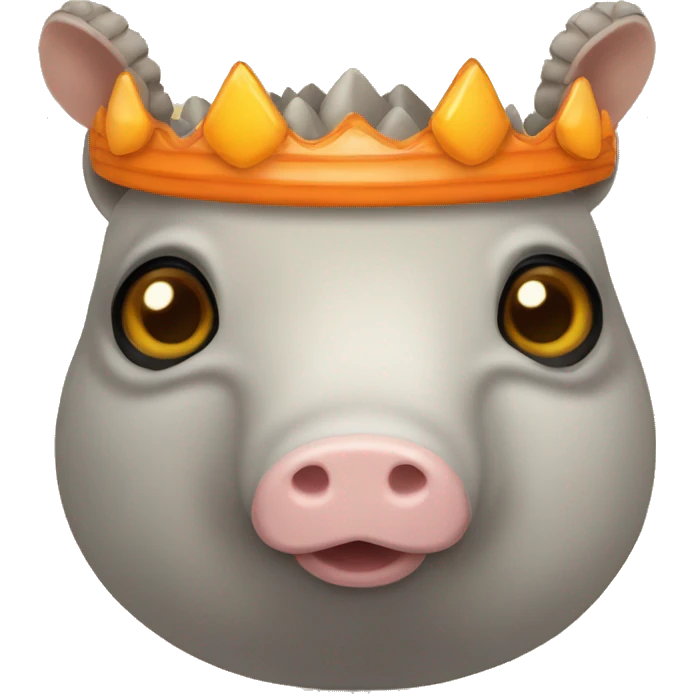 Yellow and gray chubby round armadillo pig panda centipede with orange face armadillo wearing a crown emoji