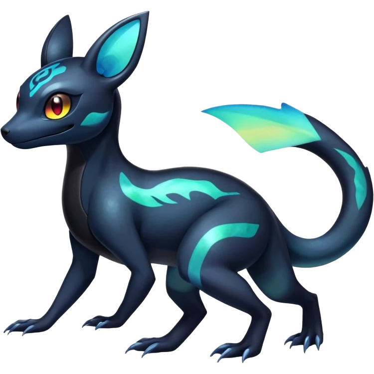 Colorful Iridescent Exotic Salandit-Aurorus-Umbreon-Fakémon-hybrid-creature (full body)  emoji