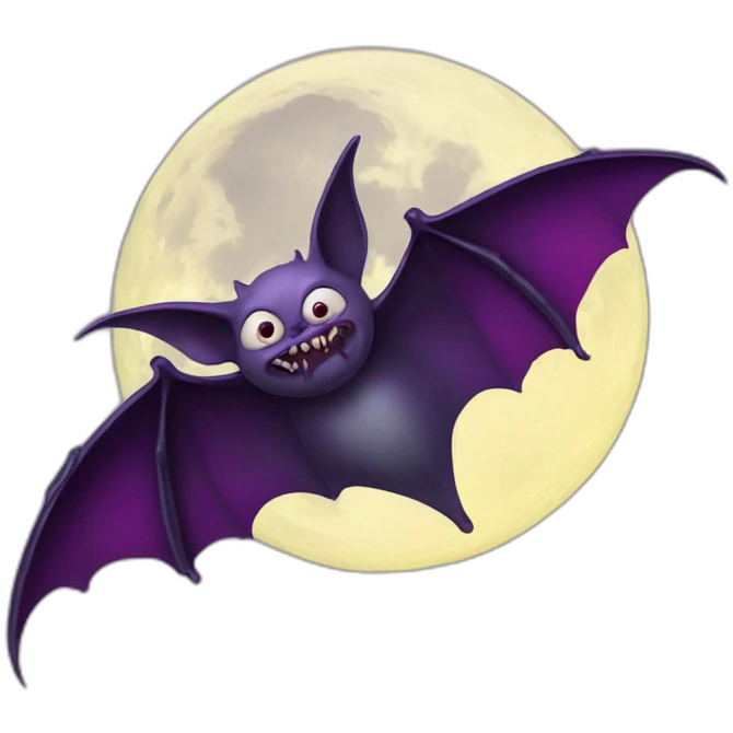 realistic full moon dripping purple behind with vampire bat wings flying in front emoji