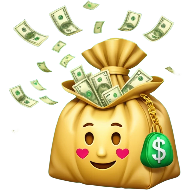 

3D emoji style, big bag of money, flying dollar bills, rich casino vibe, smooth lighting, high detail, clean edges, transparent background



 emoji