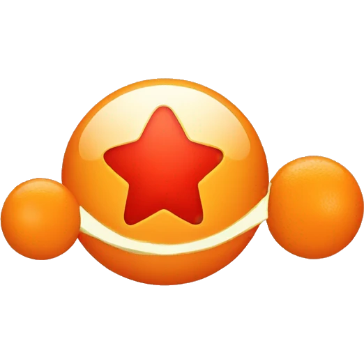 orange ball with 3 red stars inside it arranged in triangular shape emoji