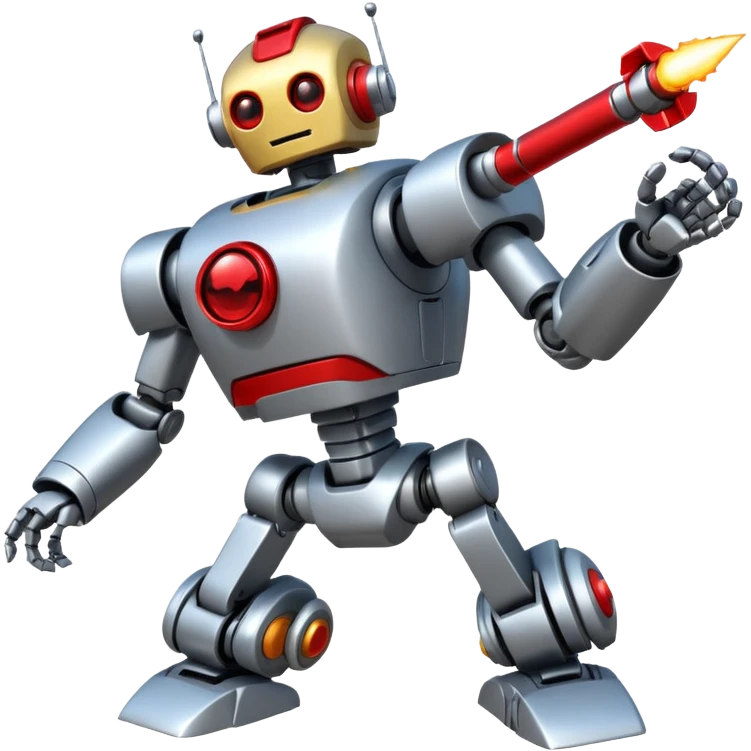 new character...robot being hit with a red beam by a flying robot emoji