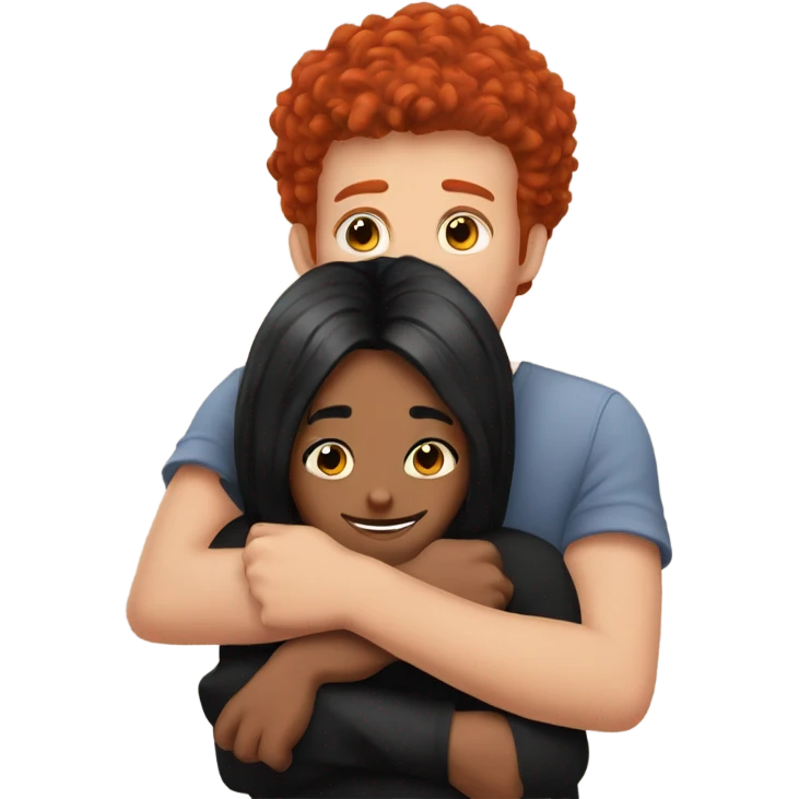 Red hair and black hair, friends hugging ￼ emoji