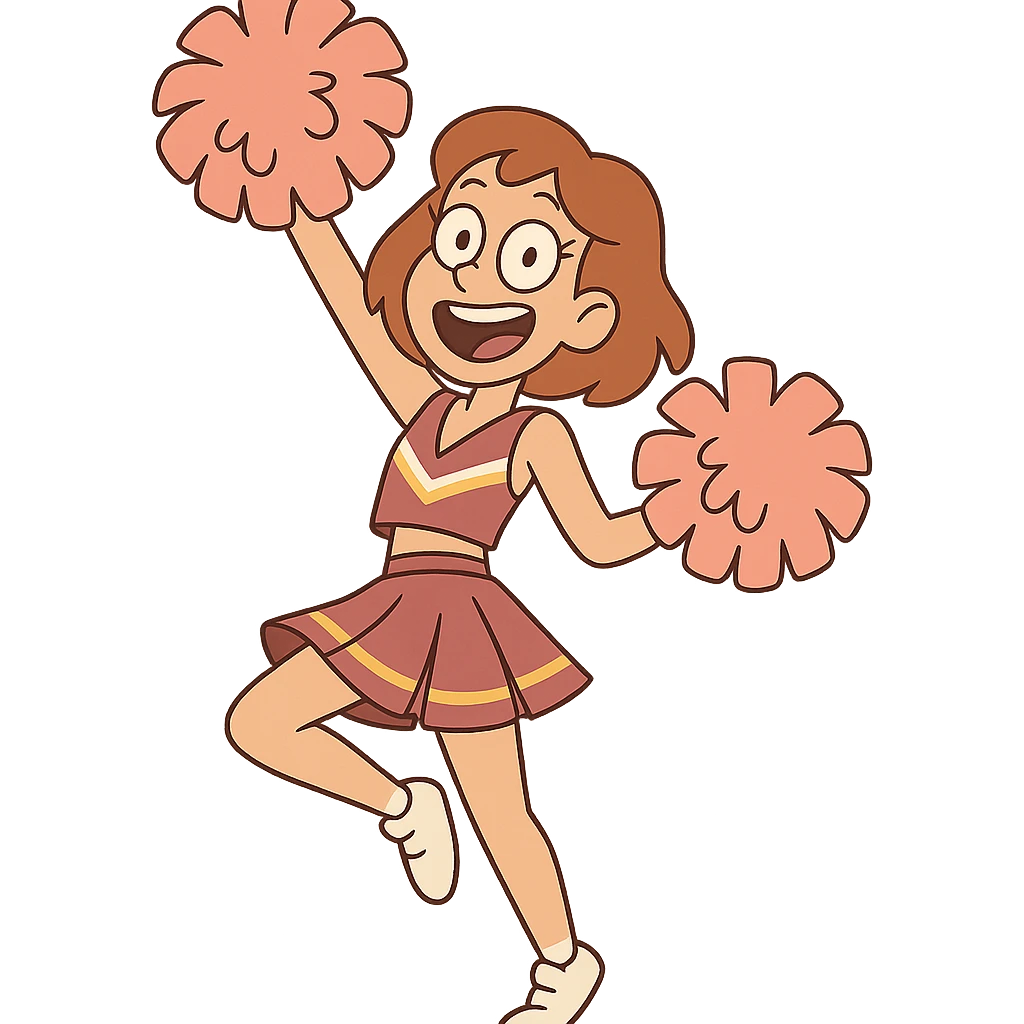 cheerleader cheering with pompoms to the left emoji