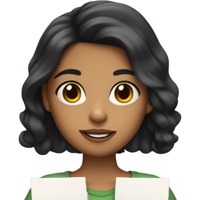 girl with black wavy hair and lightly tan skin holding papers emoji