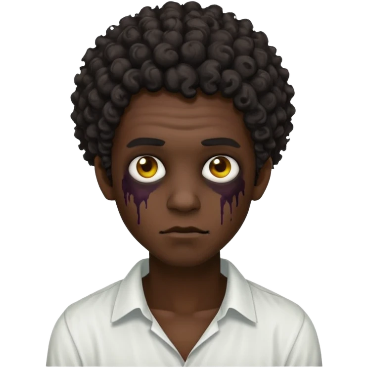 a curly haired emo zombie with a white blouse and dark skin man emoji